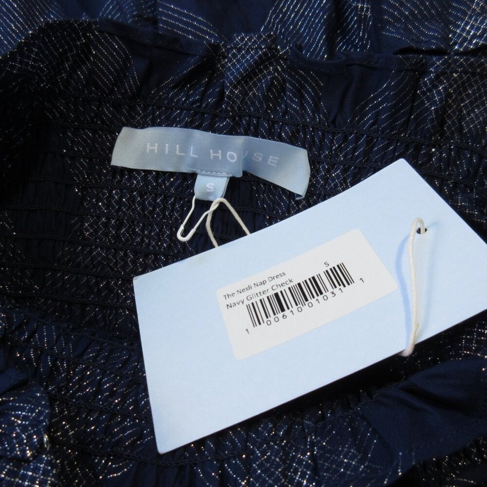 NWT Hill House Nesli Nap Dress in Navy Glitter Check Smocked Midi S - Picture 2 of 5